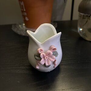 White Ceramic Vase with Pink Floral Design